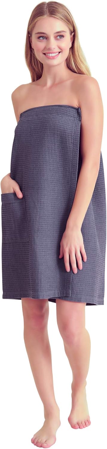 Skiennix Women's Bath Wrap - Comfortable Waffle Weaved Spa Wrap - Adjustable & Quick Dry - Soft & Lightweight