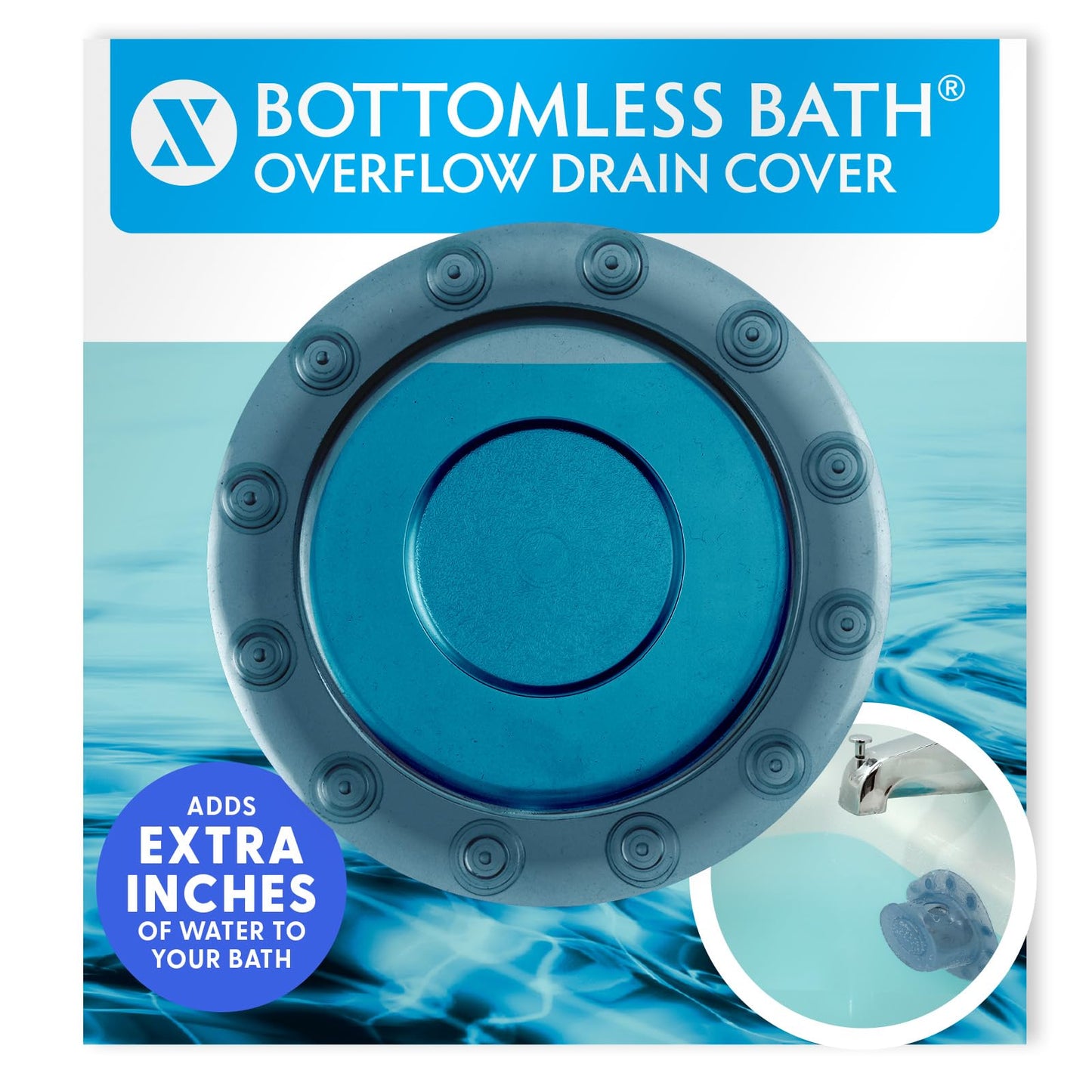 SlipX Solutions Bottomless Bath, Essential Overflow Drain Cover for Bathtub, Best Bath Accessories for Women, Adds Inches of Water to Your Tub for Deeper Soak, 4" Diameter, Dusty Blue