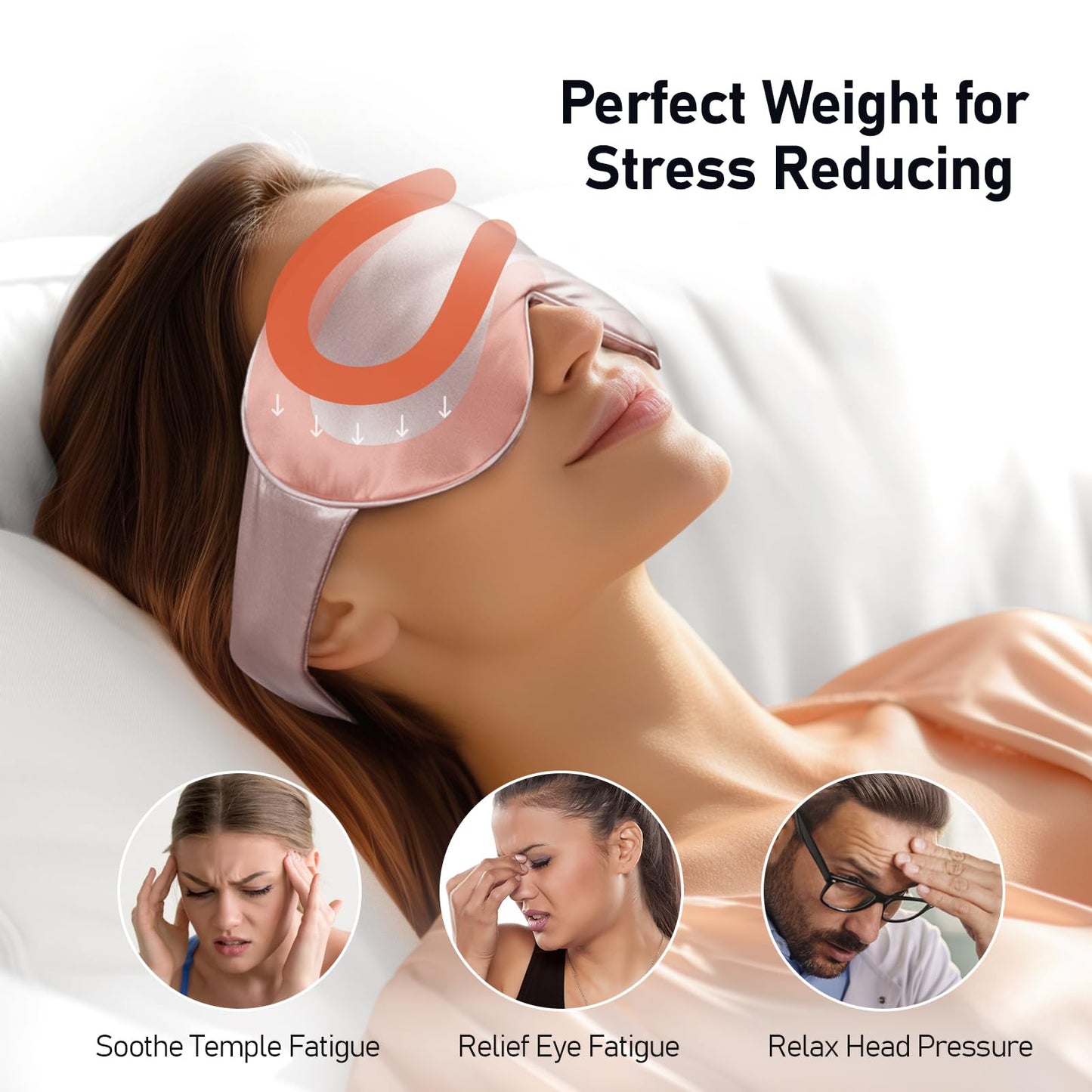 LitBear Weighted Silk Sleep Mask 4.9 oz (140g), Mulberry Silk Sleeping Mask with Detachable Insert, Women Men Pressure Relief Night Light Blocking Eye Mask with Adjustable Strap, for Relax Deep Sleep