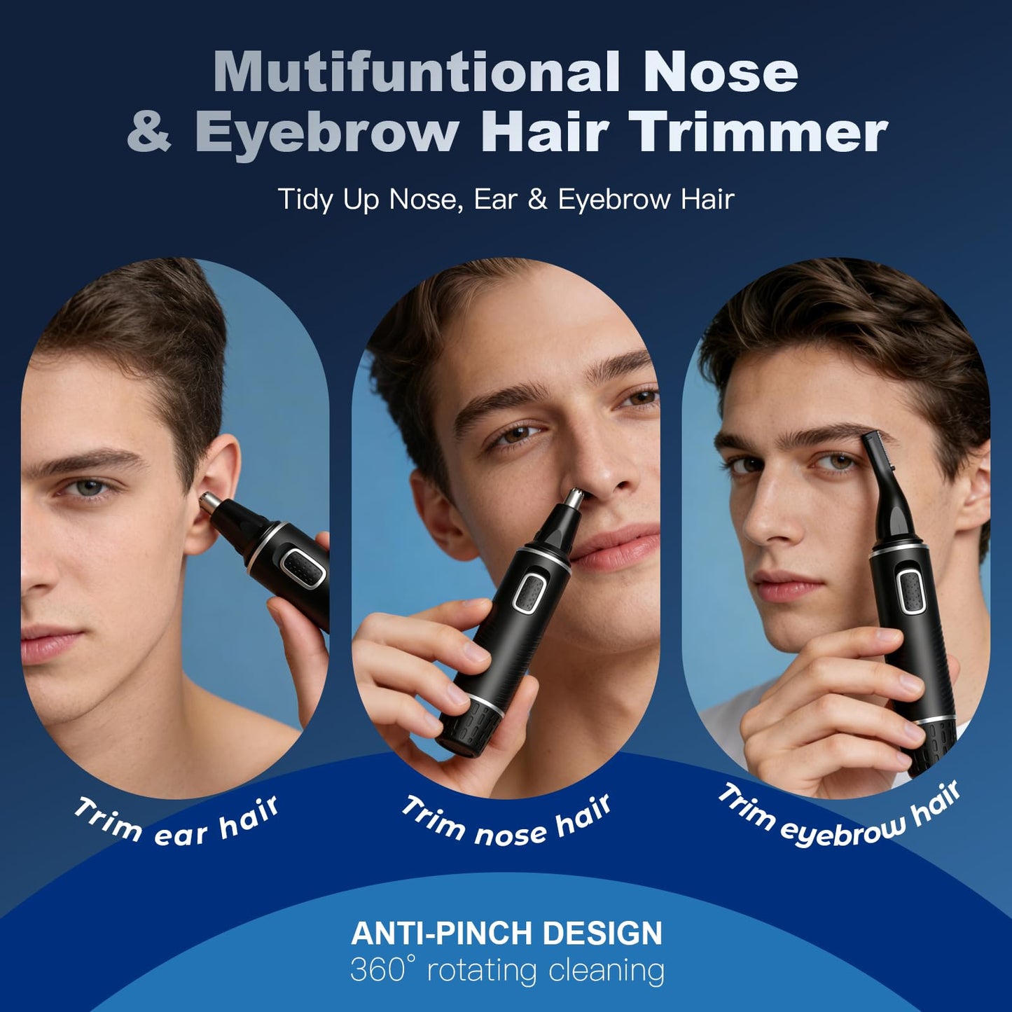 XOOMRSCP Professional Nose Hair Trimmer for Men, Rechargeable 2 in 1 Painless Ear & Nose Hair Trimmer with IPX7 Waterproof Dual-Edge Blades for Eyebrow & Facial Hair (Black)