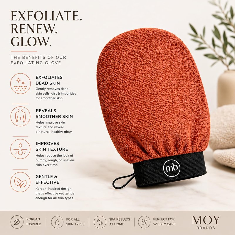 Korean Exfoliating Mitt Glove – Dead Skin Remover for Body, Moroccan Kessa Scrub, Strawberry Skin & KP Treatment, Deep Exfoliating Bath Glove for Smooth Skin (Brown)