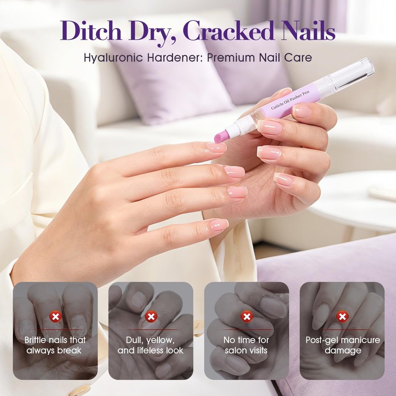 2-in-1 Ceramic Cuticle Oil Pusher Pen, Nail Cuticle Pen Applicator, Cuticles Remover Pens for Hangnails, Dry& Damaged Nails, Strengthen Brighten Repair & Nourish Nails