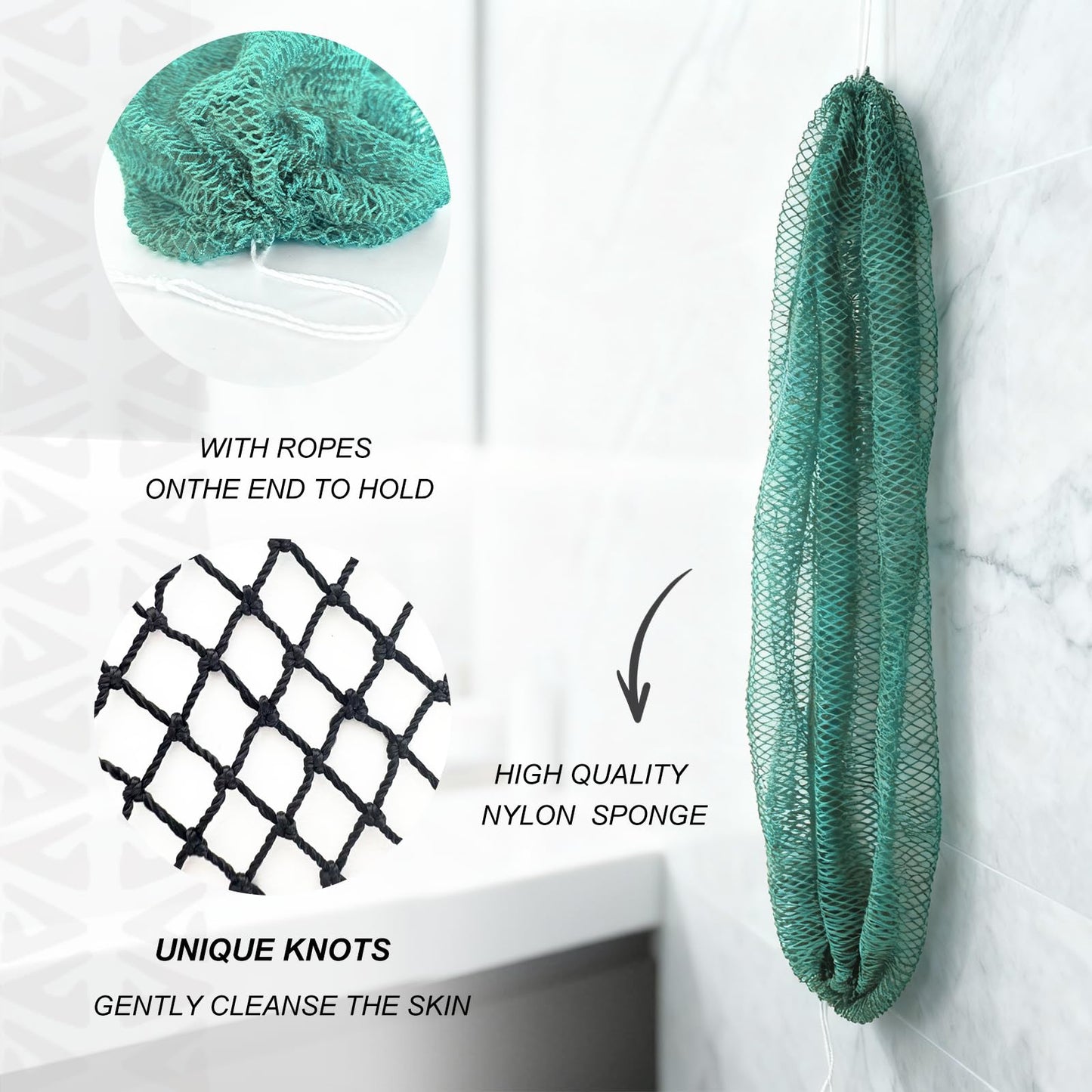 SPMKTBOZAI African Net Sponge Authentic, Loofah Exfoliating Body Scrubber Bath Sponge, African Exfoliating Net Sponge Back Scrubber Washcloth for Shower, Body Care Bathing Accessories (Mint Green)