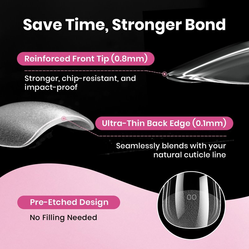 Beetles Gel Nail Tips Flat-X - Square Medium, 160pcs 16 Sizes, Pre-Etched Half Matte Full Cover Soft Acrylic False Nail Tips Clear Press on Easy DIY Extension Salon for Flat & Natural Nail Beds