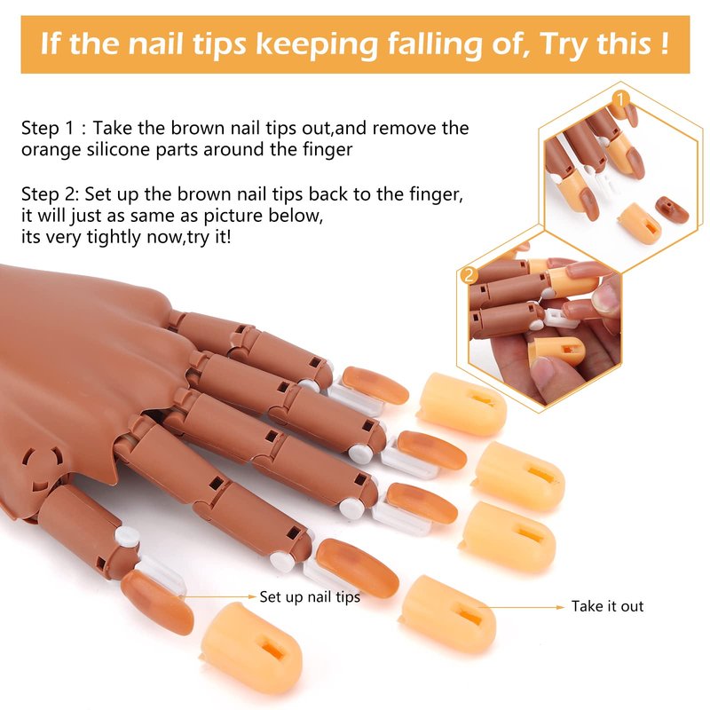 LIONVISON Practice Hand for Acrylic Nails,Flexible Practice Hands Fingers with Nail Kit,Acrylic Powder Brush Nail Art Decoration Tools for Professional Beginners