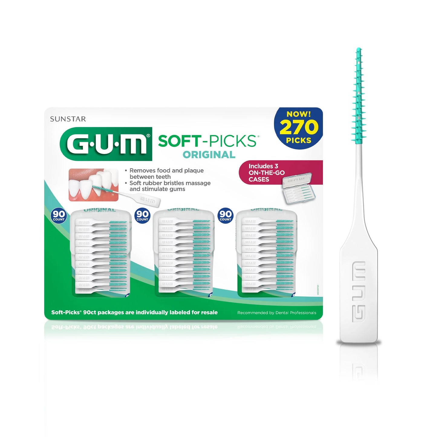 GUM Soft-Picks Original – Easy-to-Use Interdental Picks for Plaque Removal & Gum Health with Convenient Carry Case, Dentist Recommended, 270 Count