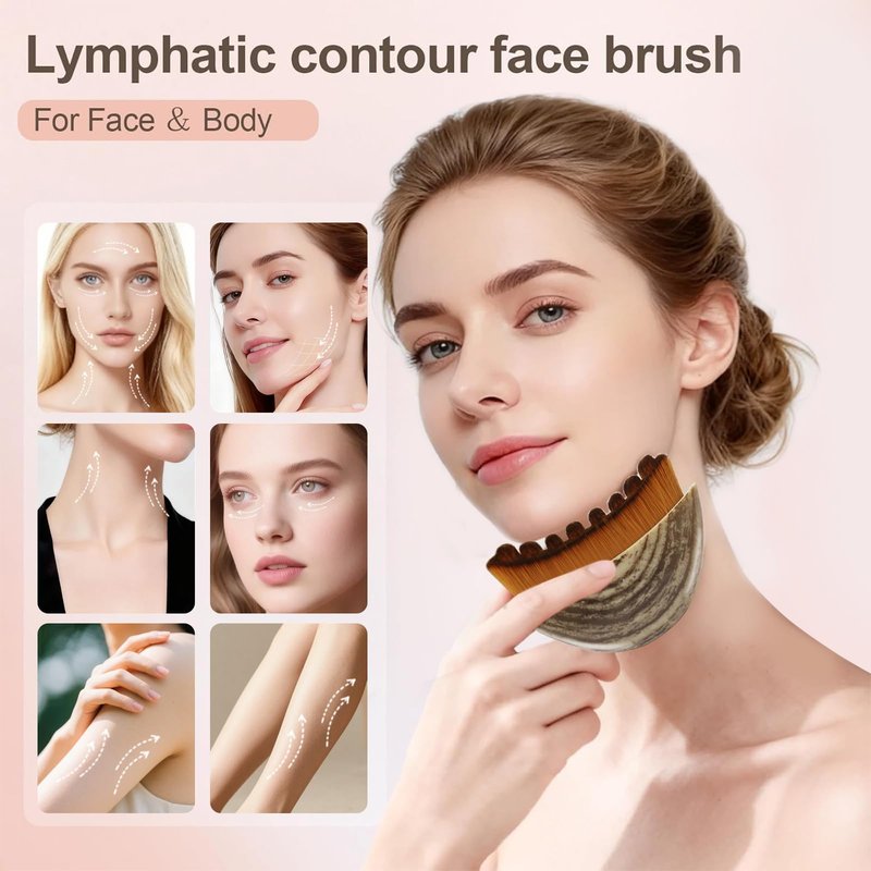 3pc Lymphatic Contour Face Brush - Facial Sculpting & Anti-Puffiness Tool | Ultra Soft Dry Brush for Jawline Massage & Lymphatic Drainage | Ergonomic Design