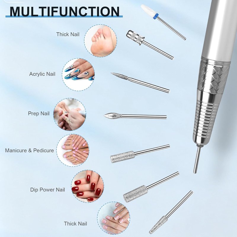 Professional Nail Drill - 40000RPM Cordless Electric Nail File for Manicure & Acrylic Gel Removal | Rechargeable, Vibration-Free, Silver