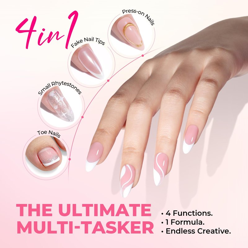 Luckyfairy Super Strong Nail Glue for Press Ons 15g (2pcs) : 4-in-1 Quick Air Dry, No Lamp Needed, Long Lasting, Semi Solid Soft Gel Nail Glue for Acrylic Nails Tips