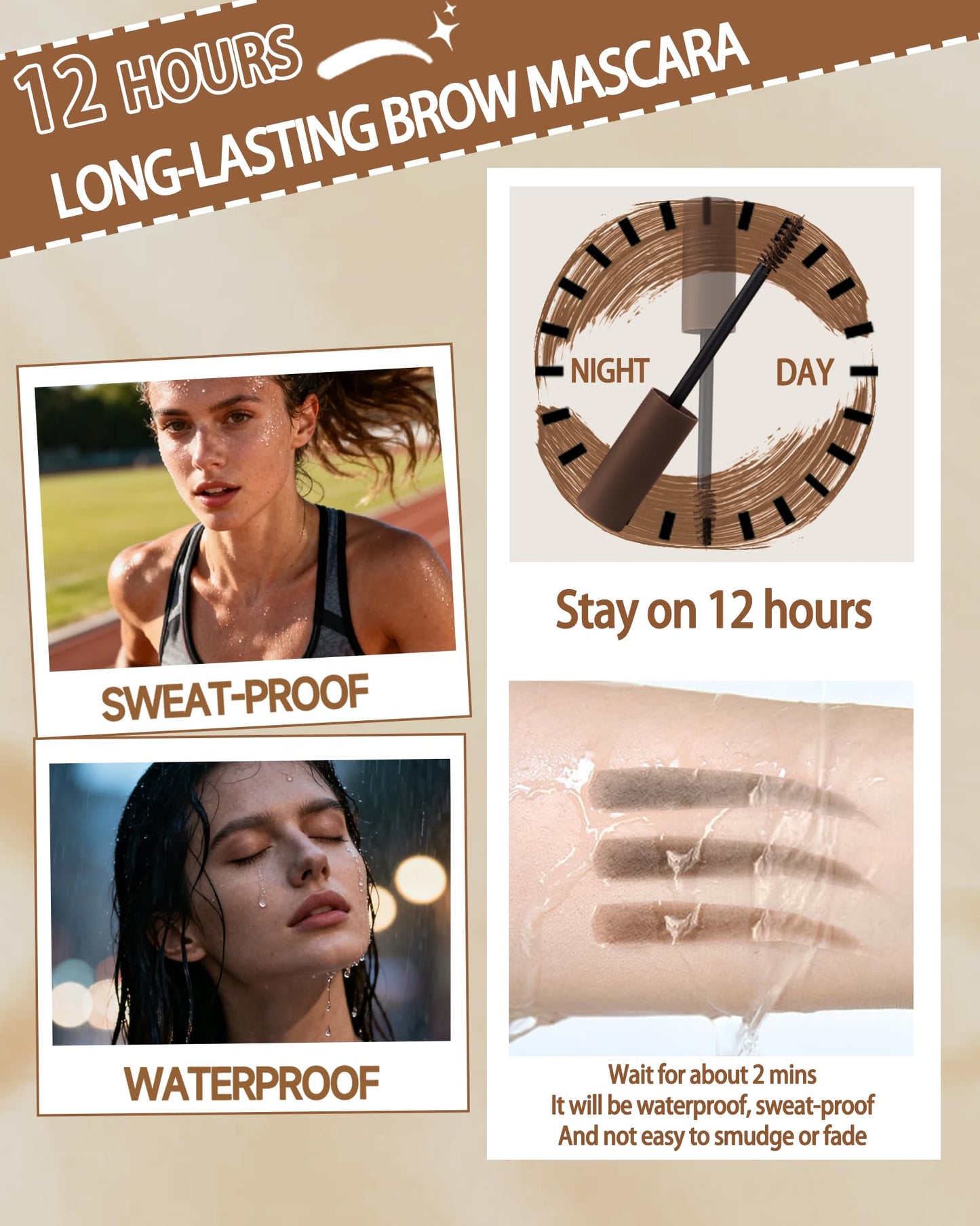 Waterproof Tinted Brow Gel,Long Lasting Smudgeproof Liquid Brow Gel,Creamy Eyebrow Mascara,Volumizing Enhance Brow Mascara,with Double Head Brow Brush,Eyebrow Makeup for Women Christmas-03 Light Brown