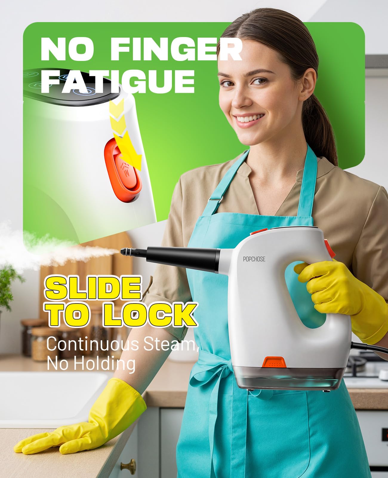 POPCHOSE Steam Cleaner with Detergent Dispenser, 15s Heat-Up Handheld Steam Cleaner for Home, 500ml Removable Water Tank, Lightweight Portable Steamer for Cleaning Grout, Windows, Kitchen, Easy Refill