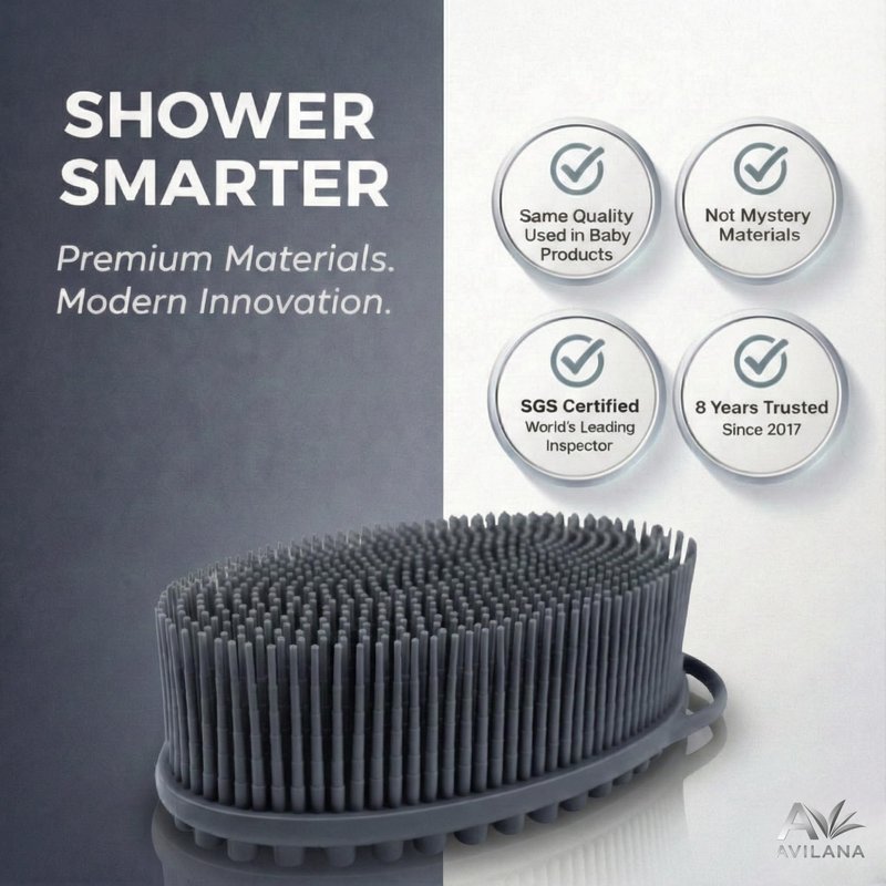 Avilana Premium Silicone Body Scrubber - Trusted Since 2017 - SGS Certified Food Grade Dual Sided Bath Brush, Quick-Dry Exfoliating Loofah Alternative, Massage Brush Sensitive Skin Women Men
