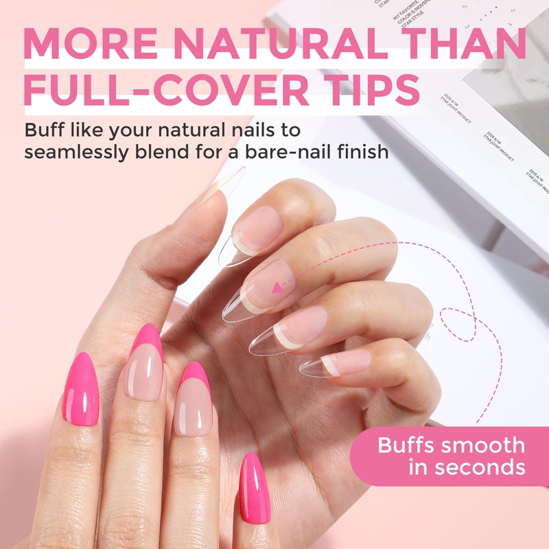 Luckyfairy Almond Nail Tips, 504PCS Pre Etched Half Cover Fake Nails Tips, 12 Sizes Medium Almond Shape Clear Soft Natural Acrylic Press On Gel Nail Extensions DIY Salon