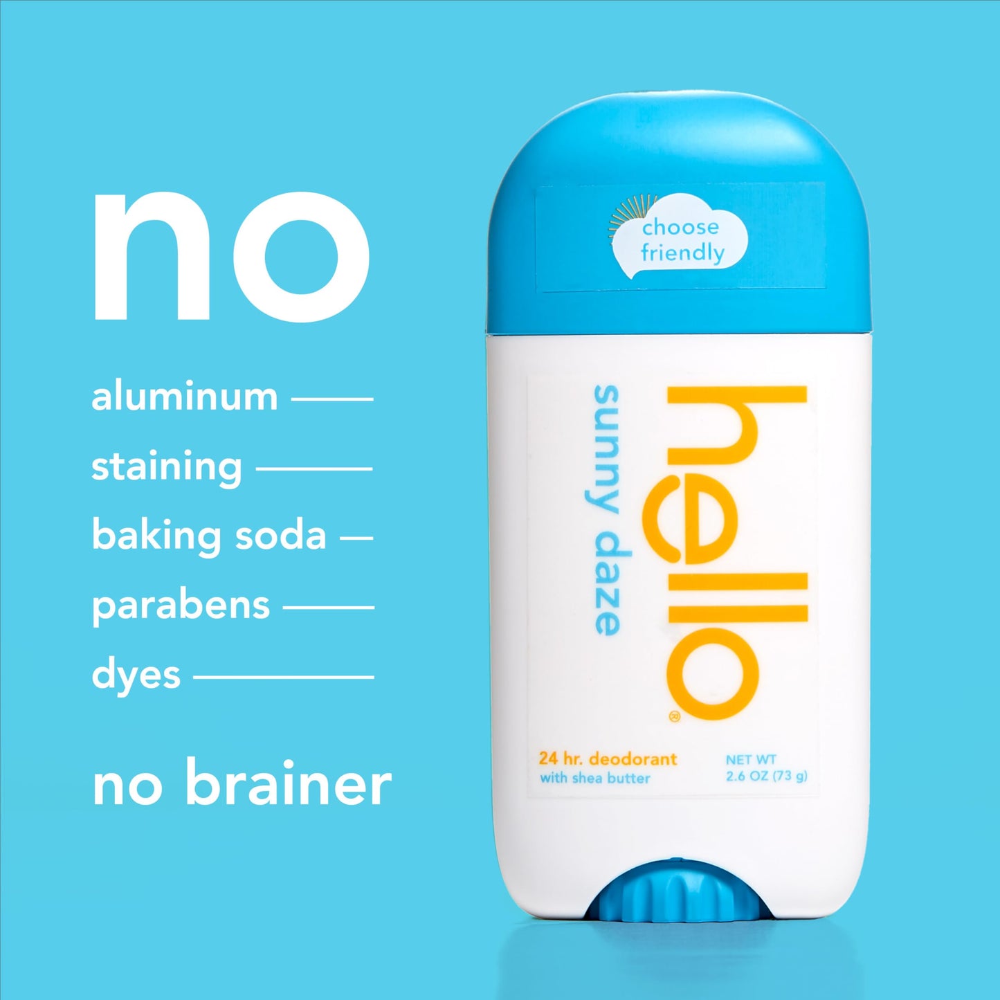 hello Sunny Daze Aluminum Free Deodorant for Women and Men, 72-Hour Deodorant, Only 9 Ingredients, Baking Soda Free, Enriched with Shea Butter, Vegan, 2.6 oz Stick Deodorant (2 Pack)