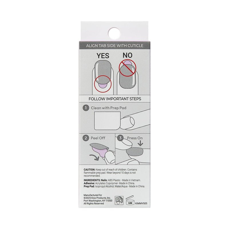 Kiss Impress No Glue Mani Press On Nails, French, 'Glimpse', White, Medium Size, Coffin Shape, Includes 30 Nails, Prep Pad, Instructions Sheet, 1 Manicure Stick, 1 Mini File