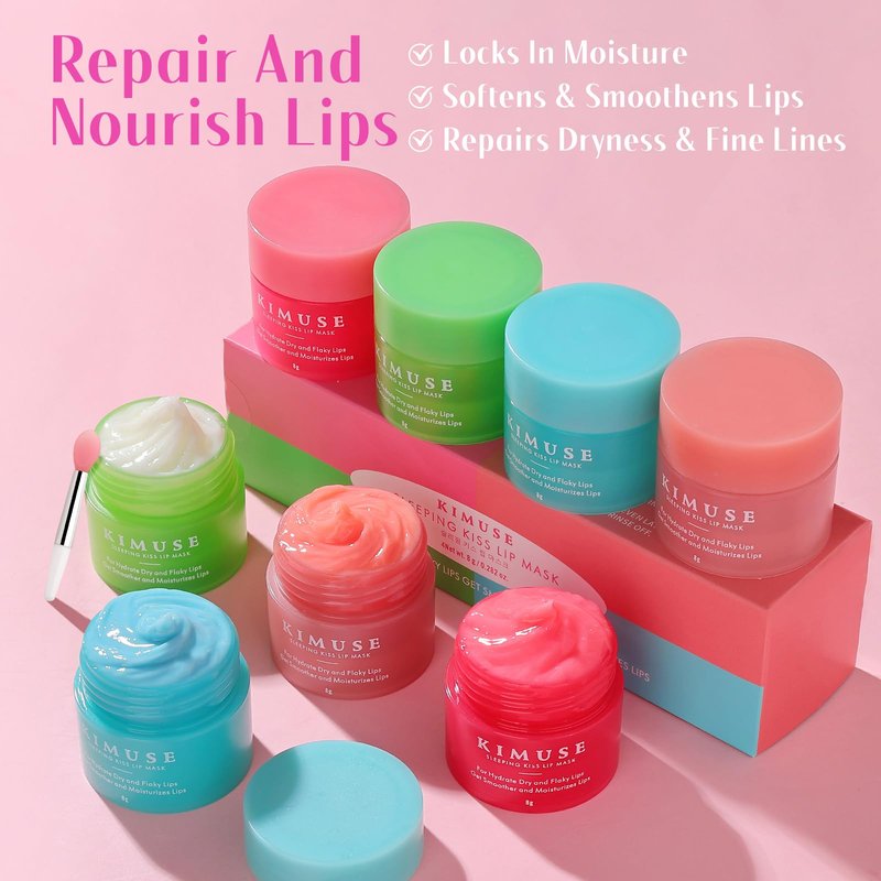 KIMUSE Lip Mask Set, Lip Sleeping Mask, Overnight Lip Treatment for Dry Lip, Flaky, Moisturizing, Vitamin C, Shea Butter & Antioxidants