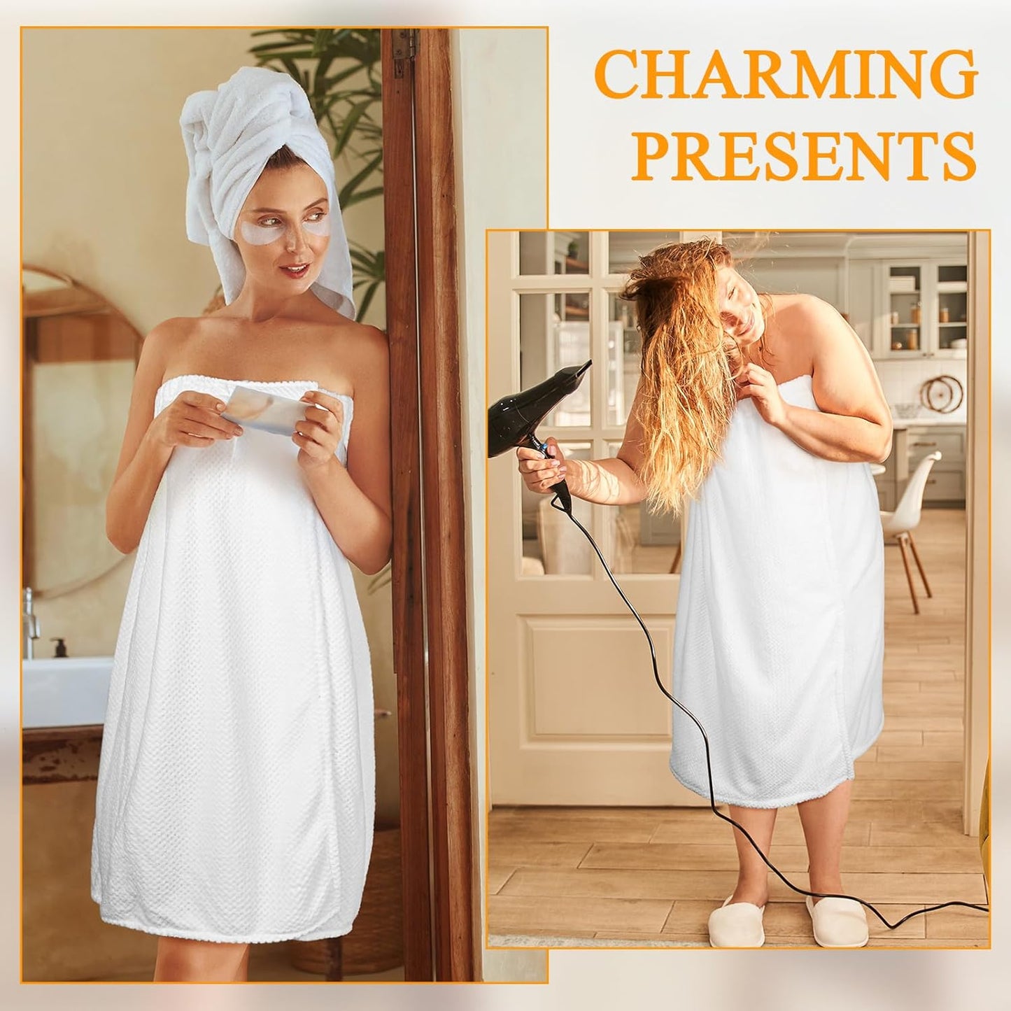 Towel Wrap for Women - Adjustable Waffle Spa Robe | Lightweight Bath & Shower Wrap (4 Pcs)
