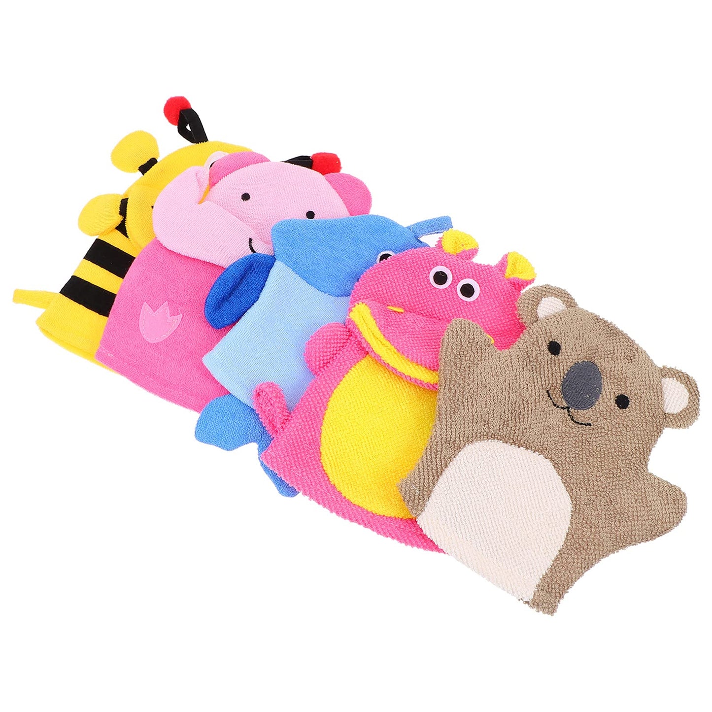 TOVINANNA Kids Bath Mitts, 5 Pcs Cute Animal Washcloths Gloves, Bath Sponge Body Washcloth Mitt for Boys Girls Children Hand Bathing Shower
