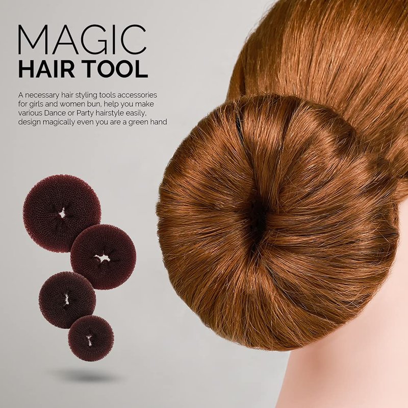 FANDAMEI Hair Accessory Set: 20 Invisible Nets, 4 Donut Makers, 5 Elastics, 20 Bobby Pins (Brown)