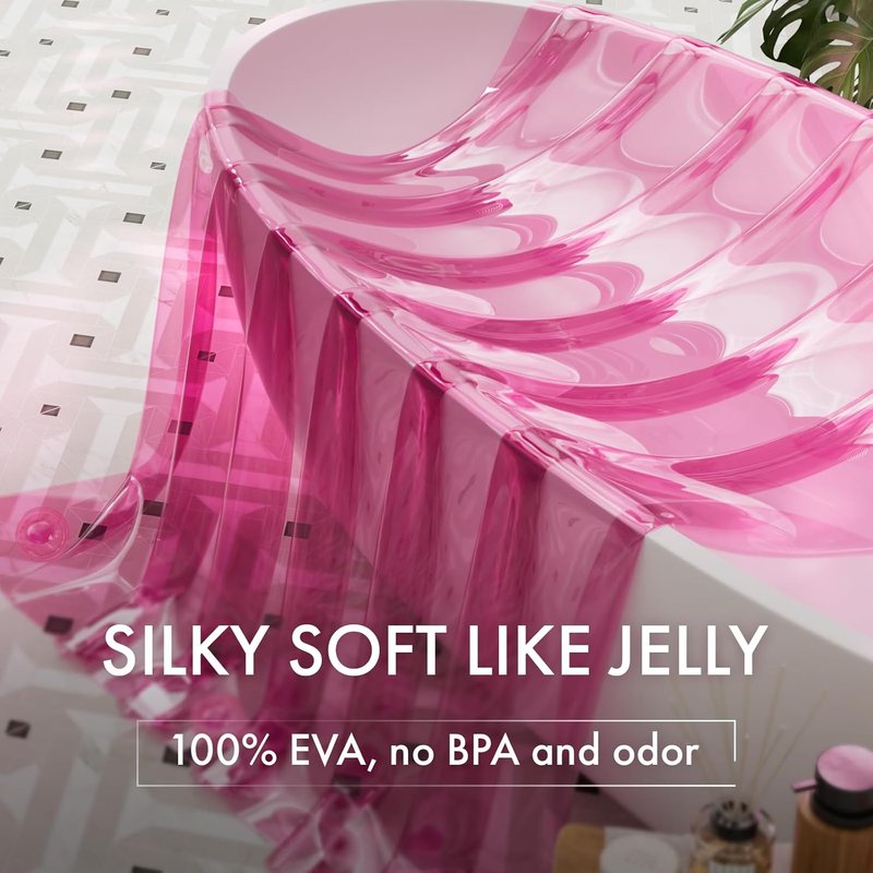 AmazerBath No Hook Shower Curtain and Liner 3-in-1, 8G Luxury Heavy Duty Clear Hot Pink No Hook Shower Curtain Liner, 72x75 Cute EVA Bathroom Weighted Plastic Shower Curtain with 3 Heavyweight Stones