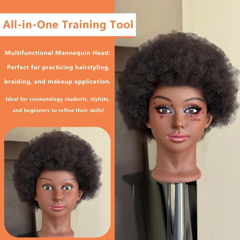 Sakalaka 10″ Afro Kinky Hair Mannequin Head - 100% Human Hair for Braiding & Cosmetology Training