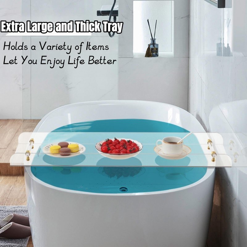 Bathtub Tray, 1 or 2 Person Bath and Bed Luxury Bathtub Caddy Tray Clear Acrylic Bathtub Caddy Tray with Gold Handles Accessories for Bath Tub, 31x9 Inch