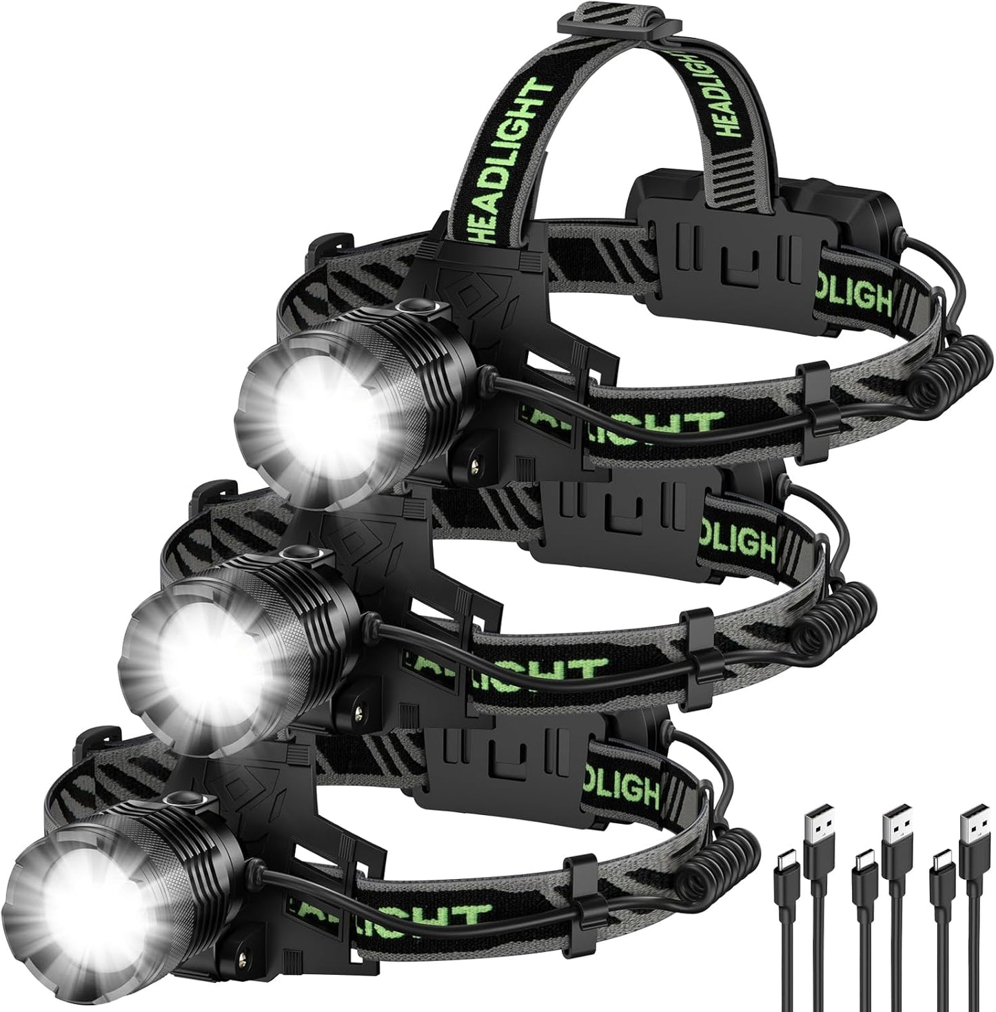 Skiennix Rechargeable Headlamp - 99,000 Lumens Super Bright LED Light | 3 Modes, 90° Adjustable, IPX6 Waterproof for Camping & Hiking