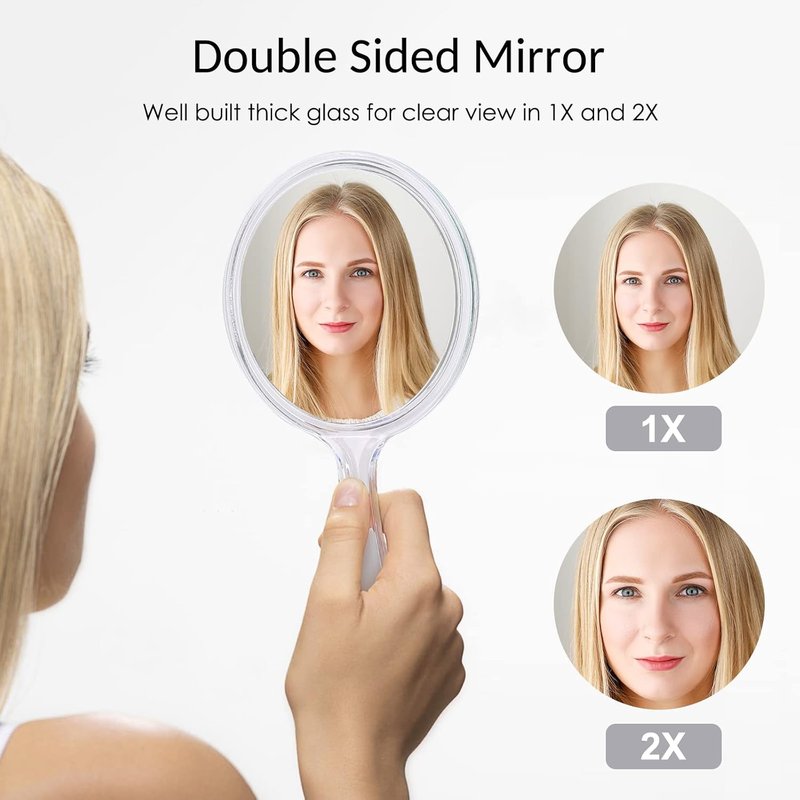 Handheld Mirror - Large Double-Sided Magnifying Makeup Mirror | 5.4" W x 10.4" L, Acrylic, Rounded Shape