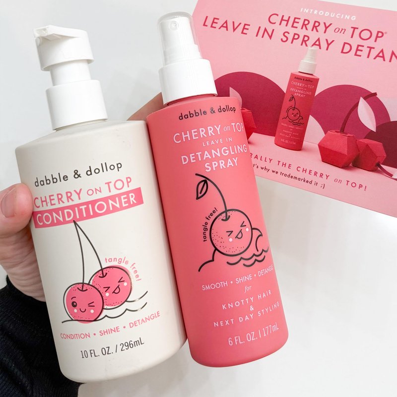 Dabble & Dollop Cherry on Top Detangling Duo – Kids Hair Conditioner & Leave-In Detangler Spray 2-Pack Bundle – Gentle, Non-Toxic, Natural-Origin Hair Care for All Hair Types