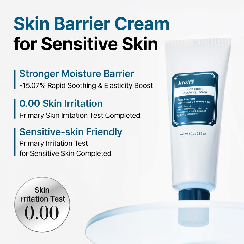 DearKlairs Rich Moist Soothing Cream | Intense Barrier Repair with Ceramide, Centella Asiatica, Beta-Glucan, Korean Face Moisturizer for Instant Dryness Relief, 24 Hour Lasting Hydration 2.82 Fl Oz