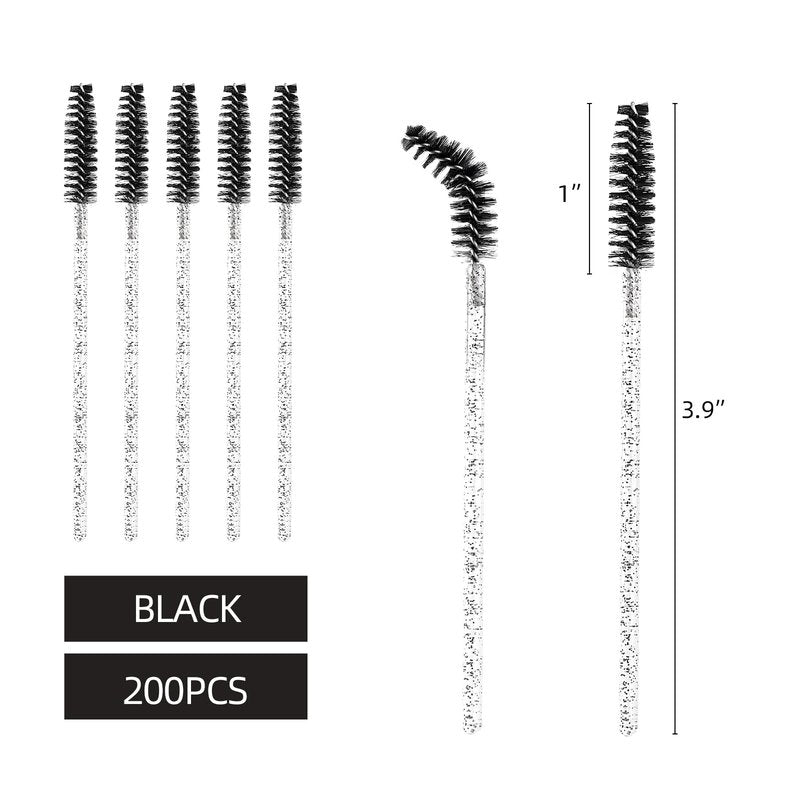 200 Pcs Disposable Eyelash Brushes Crystal Mascara Wands for Eye Lashes Extension Eyebrow and Makeup, Black