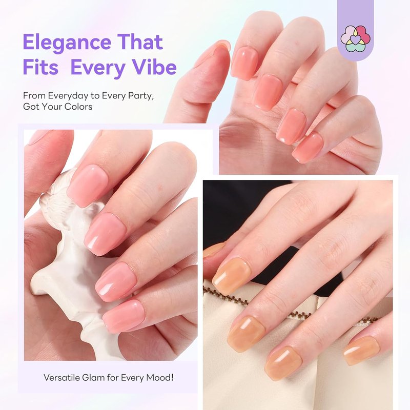 SAVILAND Jelly Nail Polish Set - 12 Natural Nudes & Sheer Colors | Quick Dry 12-Free Lacquer for DIY Manicure