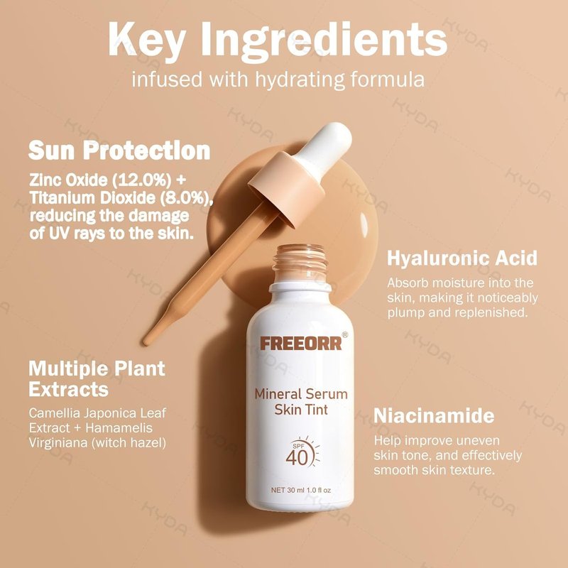 KYDA SPF 40 Liquid Color Changing Foundation - Mineral Serum Skin Tint for Mature Skin | Mirage Color Adjusting Makeup