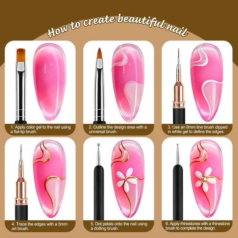 Artdone Nail Art Brushes and Dotting Tools Kit 11PCS Gel Polish Liner Design Pens for Nail Decorations Supplies Drawing and Nail Paint Brushes Small Detail Accessories Brushes