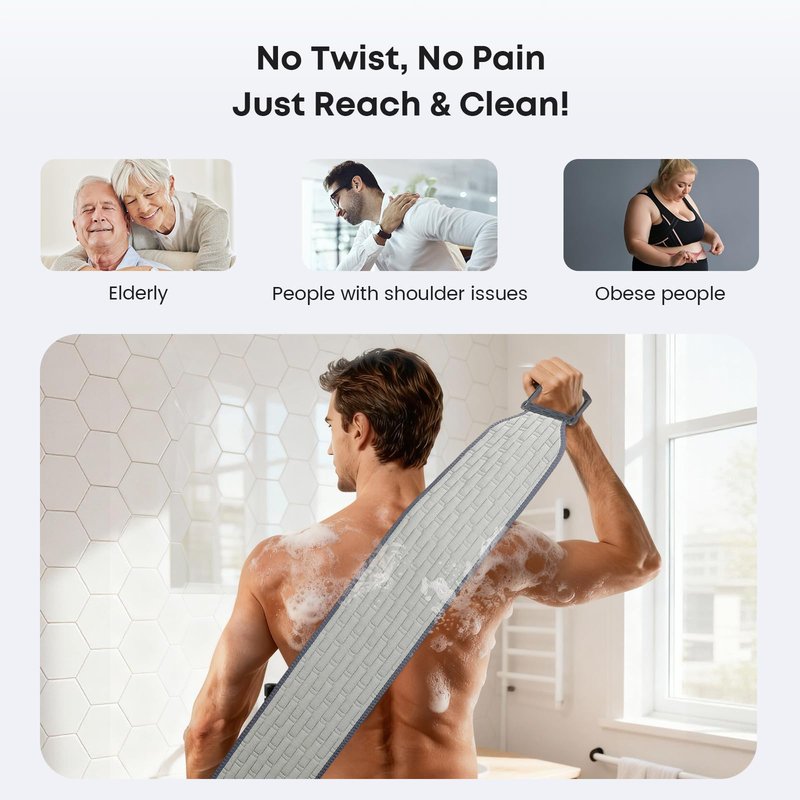 eaxun Exfoliating Back Scrubber with Plastic Handles for Shower, 36 Inches Wider Bath Back Exfoliator Body Cleaner for Men, Women and Elderly, Dual-Sided Roughness Back Washer for Deep Cleansing