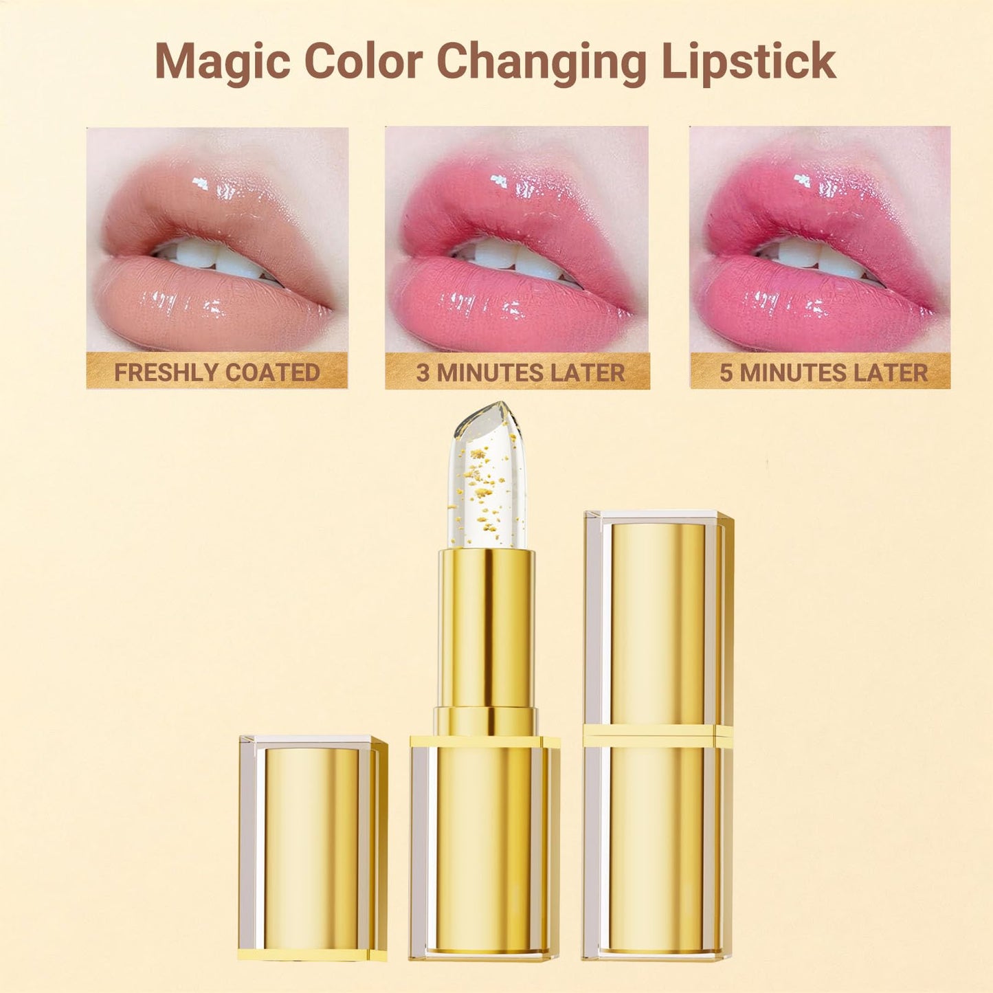 Wiyakwnry pH Adjusting Lipstick for Mature Women,Transfer-Proof Color Changing Lipstick,Clear Lip Stick That Changes Color Long-Lasting Moisturizing Lip Glow for All Skin Tones (Gold)