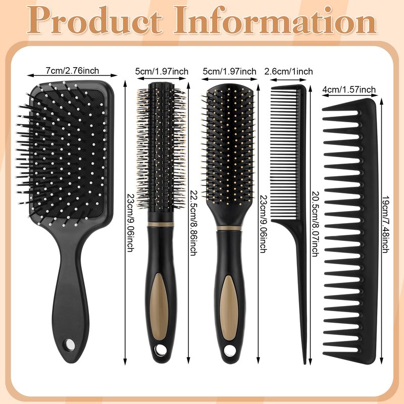 5Pcs Hair Brushes for Women Hair Comb Set Detangler Brush for Men and Women Wet, Dry, Curly and Straight Hair