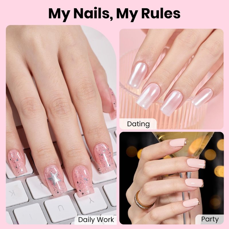 Beetles Gel Nail Kit Flat-X, Square Short, 320pcs 16 Sizes Nail tips, with 15g Nail Glue Gel Hands-Free, 7.5ml Base Gel & Top Coat, Mini Lamp, for Acrylic Press On Nail, Extension DIY Set at Home