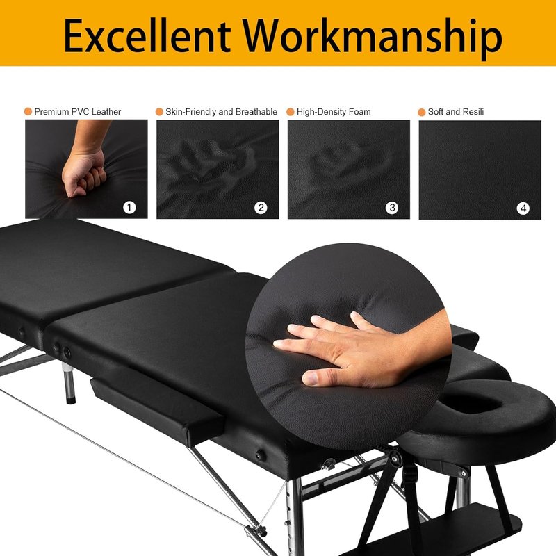 Portable Height Adjustable Massage Table - Foldable Spa Bed | 24" Wide Aluminum with Carrying Bag - Black
