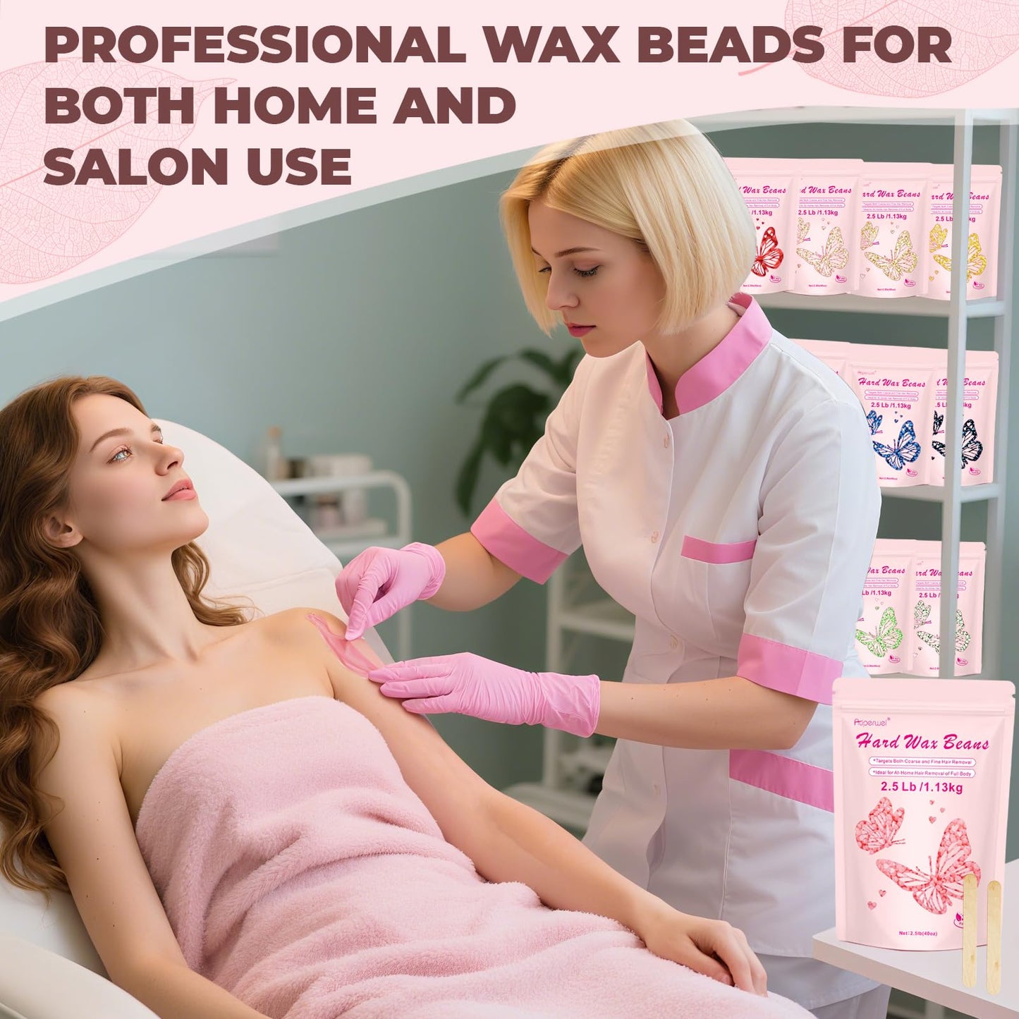 Wax Beads for Sensitive Skin Hair Removal - 2.5lb Hard Wax Pearls with 20 Sticks for Brazilian, Bikini, Back, and Chest, Painless Refill for Waxing Kit (Chamomile)