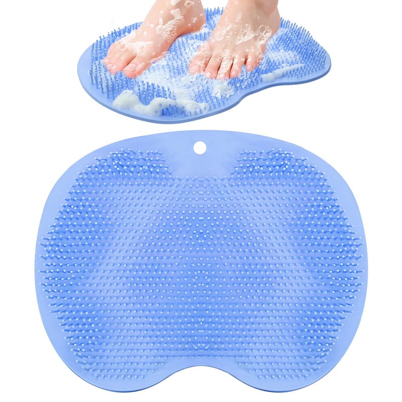 Guduling Foot Scrubber Shower,Silicone Shower Feet Scrubber Mat with Non-Slip Suction Cups,Exfoliating Bath Wash Pad,Foot and Back Scrubbers for Showers Floor,Blue