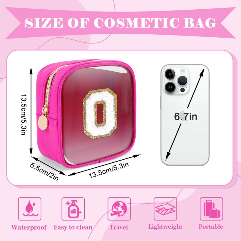 Personalized Initial Letter Clear Preppy Makeup Bag,Mini Nylon Chenille Letter Cosmetic Bag Cute Zipper Pouch Coin Purse for Teen Girls,Portable TSA Approved Travel Essentials Bag Gift for Women,O