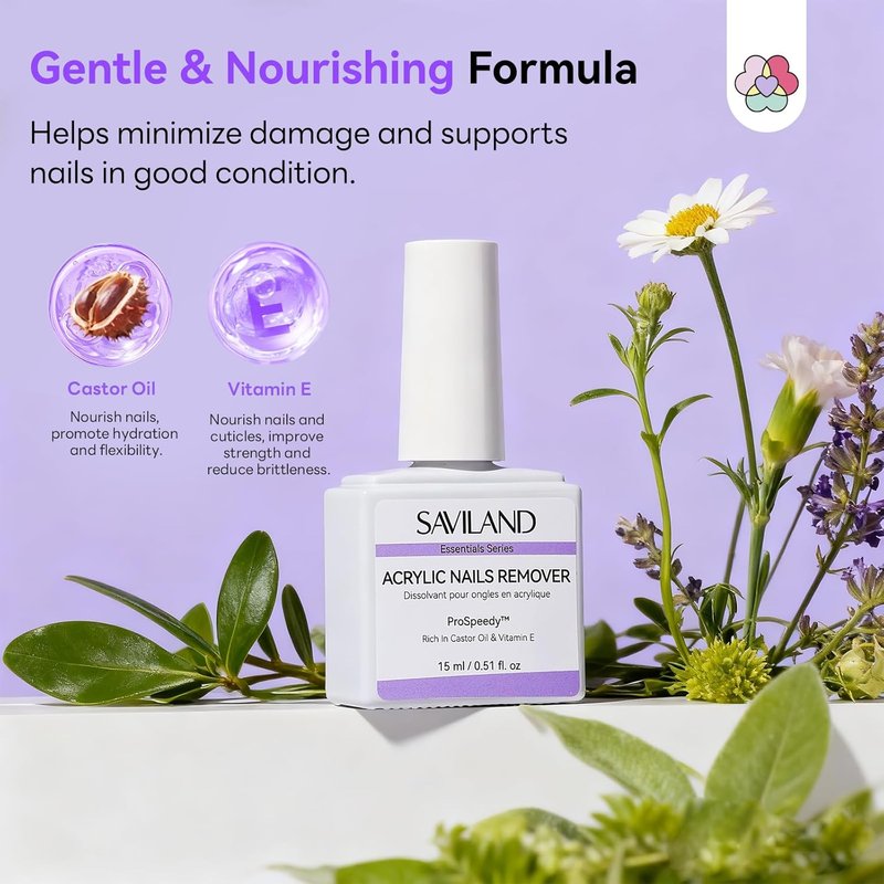 SAVILAND Acrylic Nail Remover Kit - 30 ml Gentle Acrylic Dissolver with Cuticle Oil & Care Tools