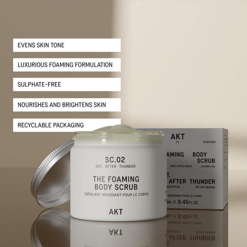 AKT The Foaming Body Scrub 8.4 Fl Oz, Skin Exfoliator, Body Scrub with Rice & Sugar, Papaya & Nourishing Oils, Natural Exfoliating Sugar Scrub with Vitamin E, Dead Skin Remover for Body