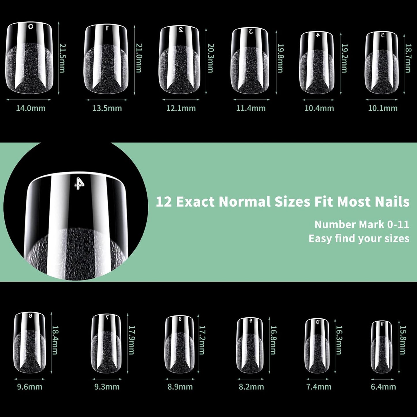 Skiennix Short Square Nail Tips - 216pcs Acrylic Fake Nails | Matte Clear Full Cover Press-On for DIY Manicure