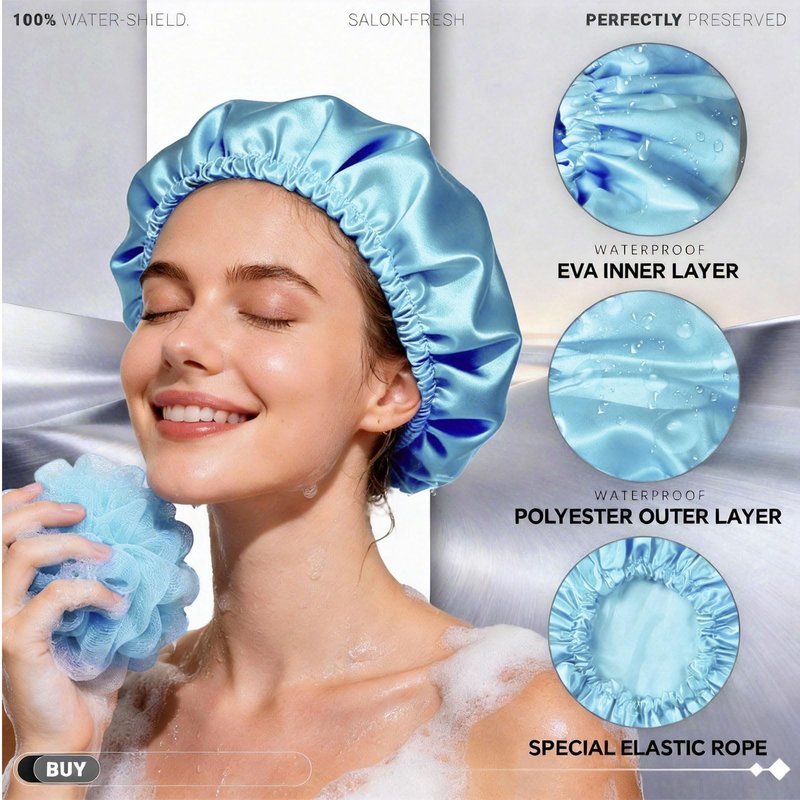 Smilco 4 Pack Shower Caps for Women, Reusable Waterproof Double Layer Bath Cap, Large EVA Elastic Hair Cover for Shower, Fits Long Hair & Braids, for Spa & Home