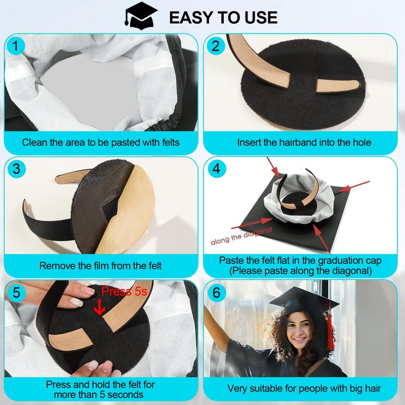Achenyu Graduation Cap Headband, Grad Cap Headband, Firm Anti-Fall Hairband for Graduation, Hat Accessories for Graduates (1 Pcs, Circle)