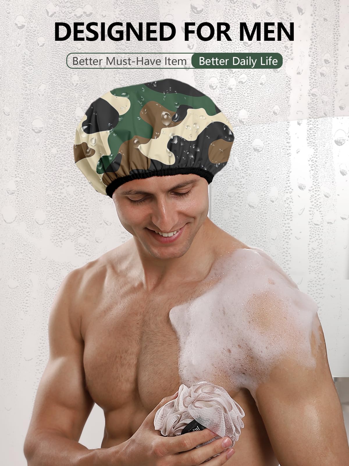 Years calm Shower Cap for Men, Waterproof Reusable Hair Cap with Dual-Layer Design, Reversible Double-Sided Use, Stretchable Elastic Band, Comfortable Fit for Shower, Gym, Hair Care & Travel