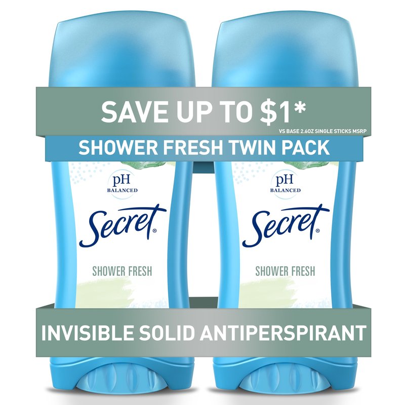 Secret Antiperspirant and Deodorant for Women, 24hr Sweat & Odor Protection, PH Balanced Protection, Gentle on Skin, Invisible Solid, Shower Fresh Scent, 2.6 oz (Pack of 12)