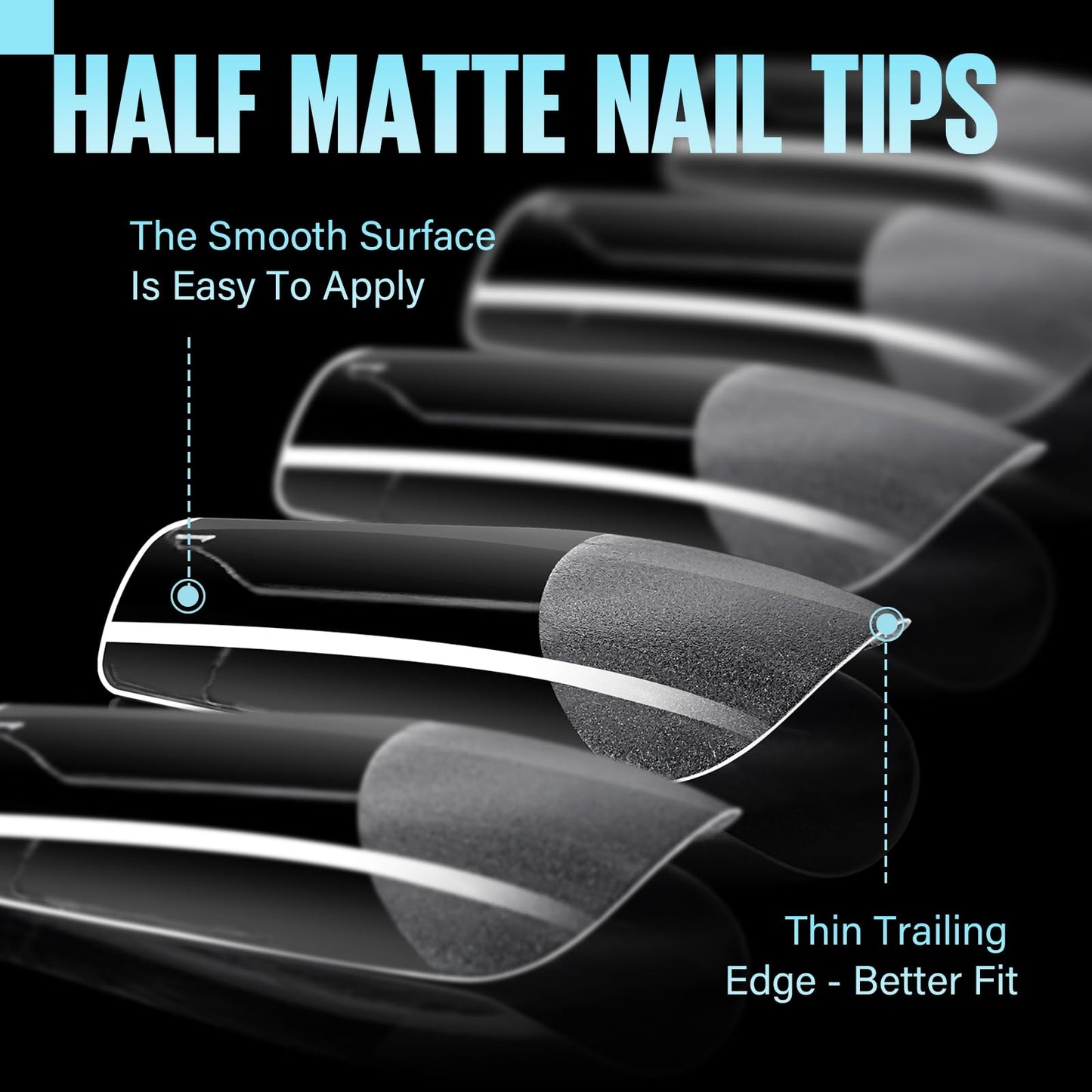 TOMICCA Medium Square Nail Tips, 504Pcs Half Matte Press on Full Cover Acrylic Nails, Pre-Shape Soft Acrylic Fake Nail Tips for Nail Extension Art Home DIY Nail Salon 12 Sizes